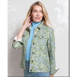 Appleseeds Womens Plus 2X Floral Jacket Green Blue Long Sleeve Button Front